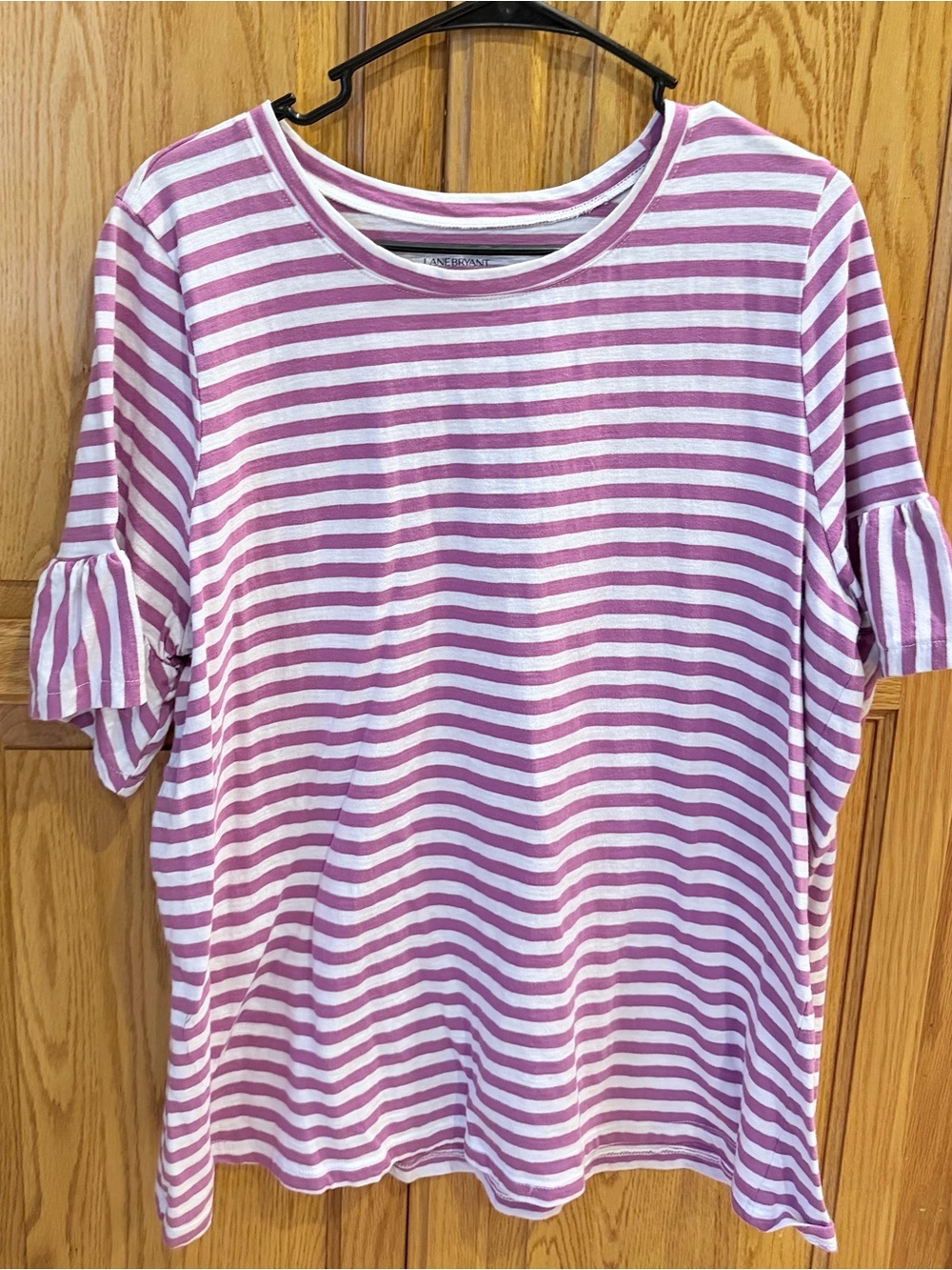 Lane Bryant Pink and White Striped Short Sleeve Top